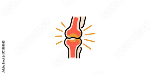Illustration of a knee joint with radiating energy lines indicating pain or inflammation Vector