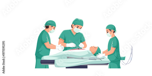Medical professionals performing surgery in an operating room Vector