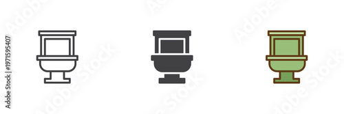 Toilet bowl icon set in line, outline and solid styles. Toilet icon with editable stroke vector sign, bathroom symbol, hygiene sanitation icon.