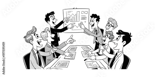 Group of animated characters gathered around a table in a festive setting Vector