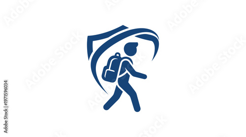 School Kid Protected By Shield Icon