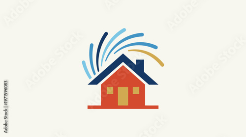 Abstract House and Swirling Lines Logo