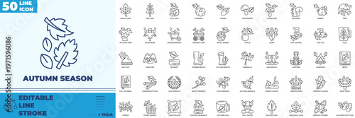 Autumn Season Line Editable Icons set
