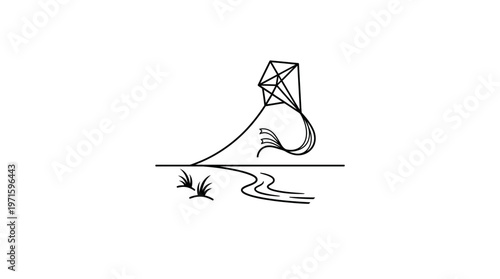 Minimalist Kite Flying Over Landscape