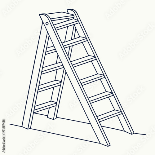 Simple a-frame wooden ladder line drawing illustration on white background