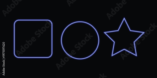Neon glowing shapes rectangle oval and star on a black background