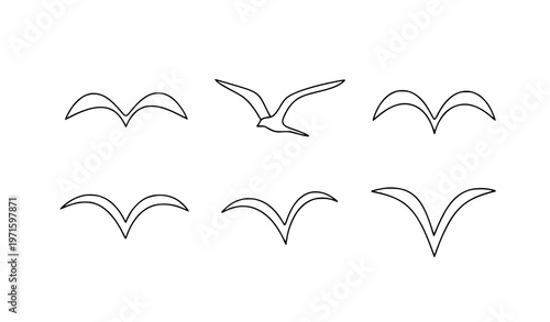 Minimal flying birds line icons simple doodle flock symbols clean vector set