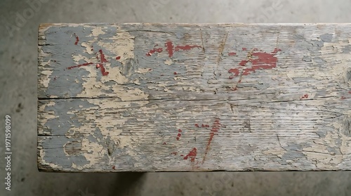 Realistic worn surface with subtle red paint traces, minimal layout