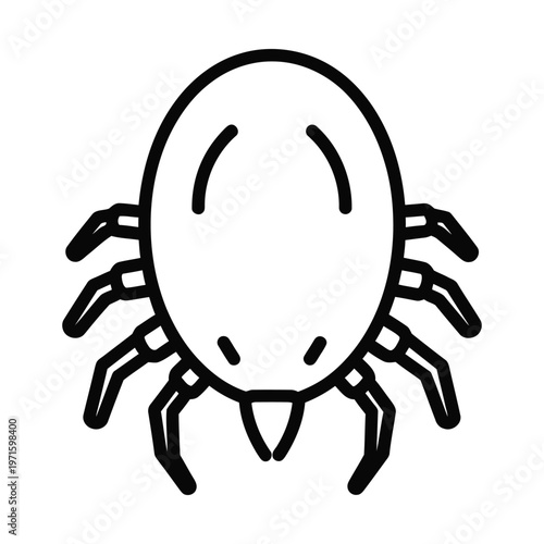 Simple outline icon of a tick, a small arachnid parasite, often found in nature, representing pests or disease vectors.