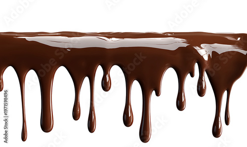 Dark chocolate syrup dripping, sweet confectionery, isolated on transparent background. png