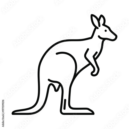 Simple black outline drawing of a kangaroo standing, depicting its iconic silhouette and pouch.