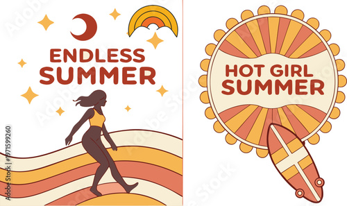 Summer Vibes Collection: A vibrant summer graphic featuring a radiant woman, embracing the essence of warm days and carefree moments. Evokes the joy and freedom of a perfect summer day.