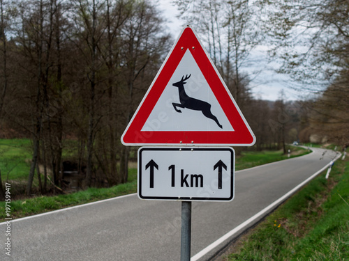 Wildlife Caution Sign for Deer Crossing Ahead