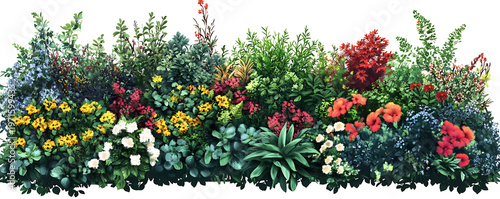 Abundant and diverse collection of green plants and colorful flowers in garden. png