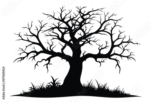dead tree silhouette line art vector illustration