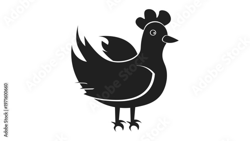 Black silhouette of a cartoonish chicken with black and white