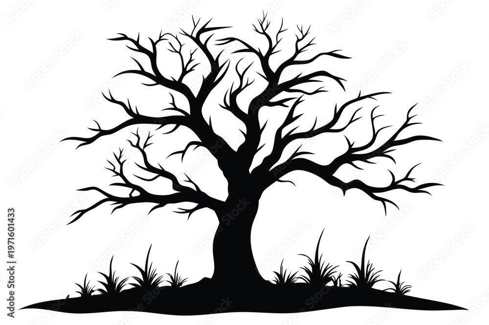 Obraz premium dead tree silhouette line art vector illustration