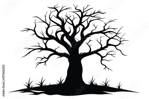 dead tree silhouette line art vector illustration