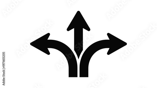 Keywords black three way branching arrow symbol pointing left straight ahead and right direction choice