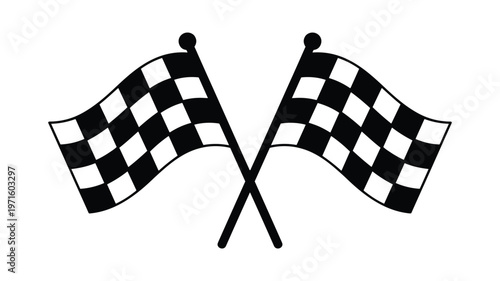 Two keywords black and white checkered flags crossed on white background race racing finish