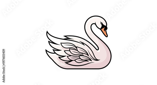 Stylized illustration of a white swan with a curved neck, sitting gracefully on a white background.