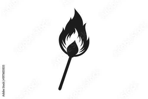 burning match in a fire silhouette line art vector illustration