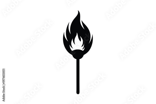 burning match in a fire silhouette line art vector illustration