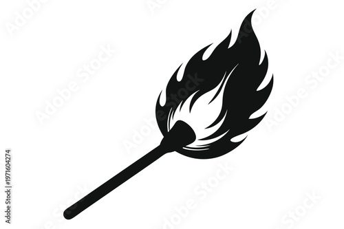 burning match in a fire silhouette line art vector illustration