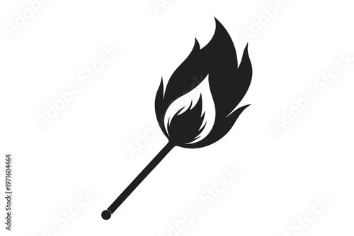 burning match in a fire silhouette line art vector illustration