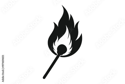 burning match in a fire silhouette line art vector illustration