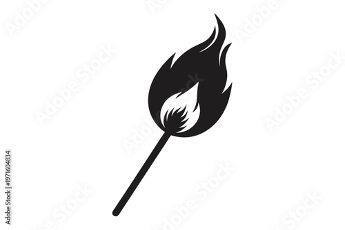 burning match in a fire silhouette line art vector illustration