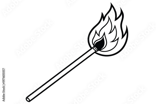 burning match in a fire silhouette line art vector illustration