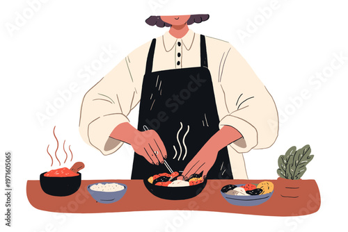 Chef Crafting Authentic Local Cuisine in Rustic Kitchen