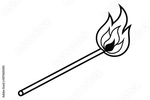 burning match in a fire silhouette line art vector illustration