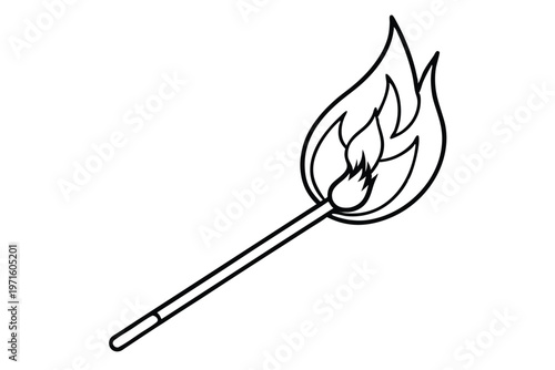 burning match in a fire silhouette line art vector illustration