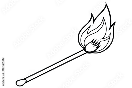burning match in a fire silhouette line art vector illustration