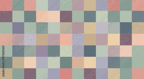 Cheerful pastel blocks arranged into a tidy grid with playful striped highlights.