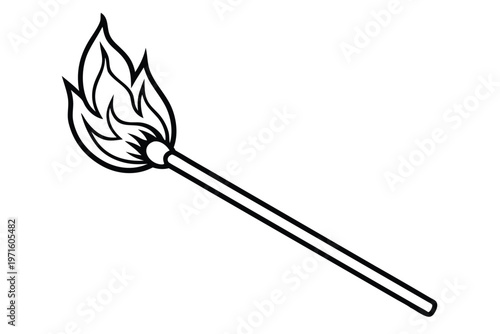 burning match in a fire silhouette line art vector illustration