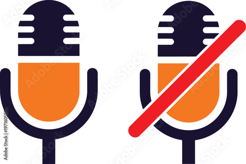 Microphone icons with a slash symbolizing muted audio or no recording