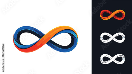 Creative infinity symbol design in vibrant orange and blue colors representing endless possibilities and eternal connection for modern branding.