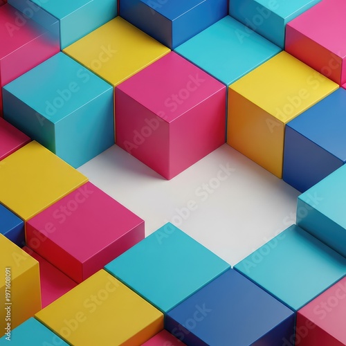 Uniform geometric shapes arranged in a repeating pattern exhibit a stark, empty void, illustrating the concept of a rhythm blank or missing sequence, sequence, pause, tempo