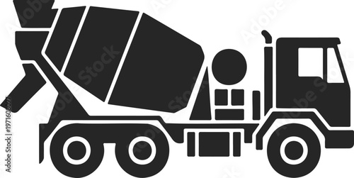 Concrete Mixer Truck Icon Construction Vehicle with Rotating Drum