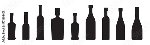 Collection of beverage container silhouettes including bottles, glasses, and mugs for drinks themes