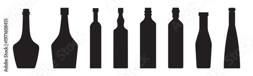 Vector Various types wine glass and bottle black silhouette collection icons