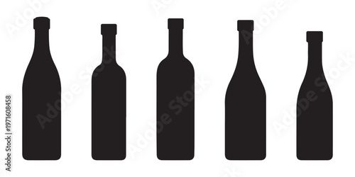 Vector Various types wine glass and bottle black silhouette collection icons