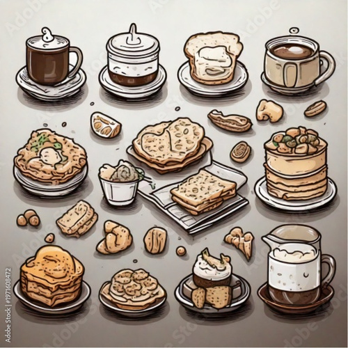 Delicious Assortment of Sweet Pastries and Coffee Drinks.