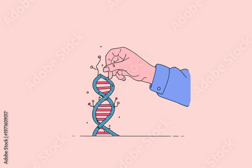 Hand manipulating a tactile glowing DNA helix with epigenetic markers