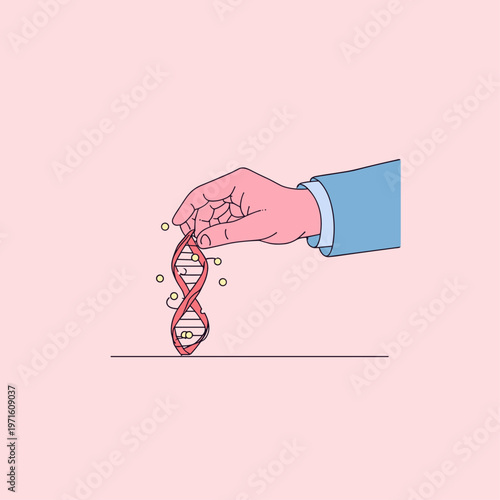Hand manipulating a tactile glowing DNA helix with epigenetic markers