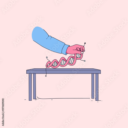 Hand manipulating a tactile glowing DNA helix with epigenetic markers