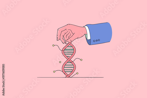 Hand manipulating a tactile glowing DNA helix with epigenetic markers
